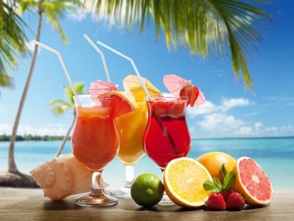 Tropical Fruit drinks by the ocean