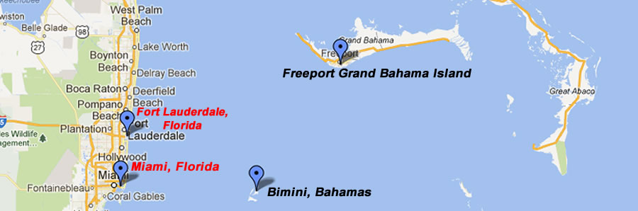 Map of Bimini and Freeport Grand Bahama